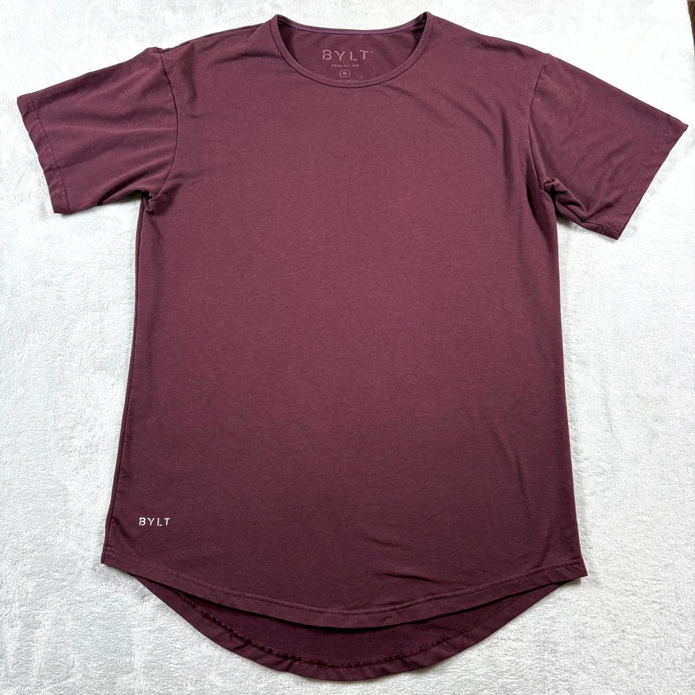 BYLT Basics Drop Cut Tee‎ Shirt Mens XL Maroon Logo Slim fit Wrinkle Resistant